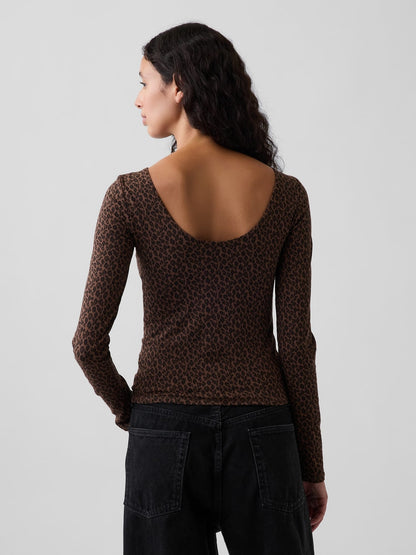 Koyu Kahverengi Closeknit Jersey Scoop-back T-shirt