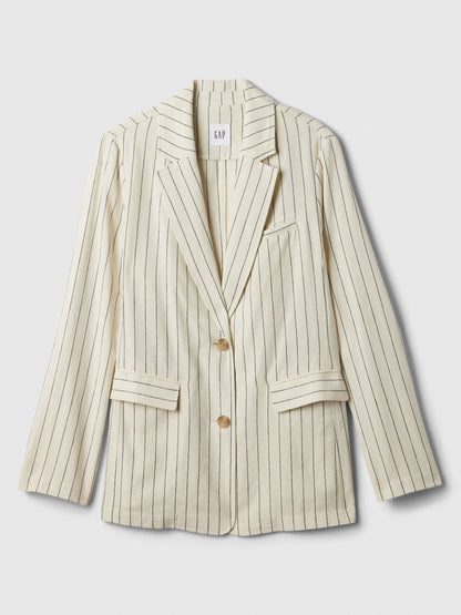 Bej Relaxed Keten Karışımlı Blazer
