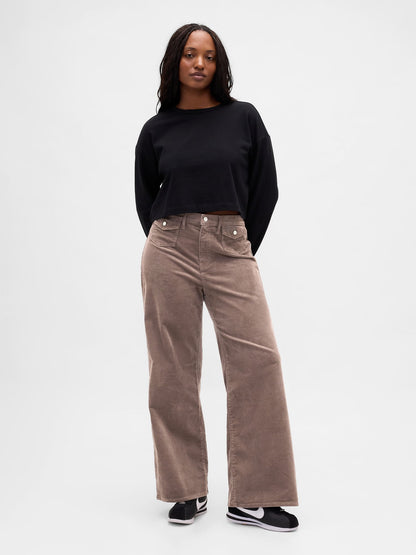 Kahverengi High Rise Stride Kadife Wide-leg Pantolon