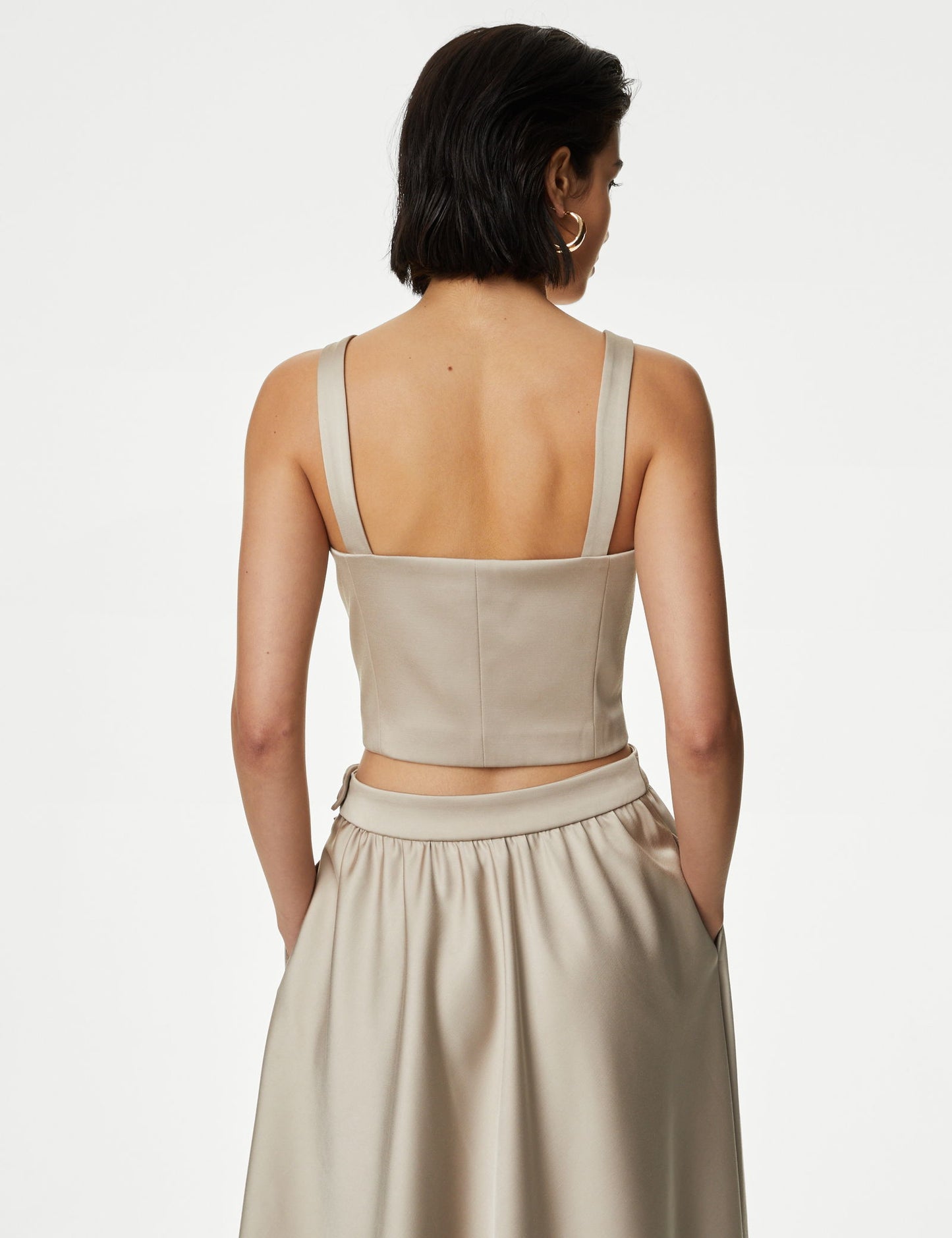 Tailored Fit Crop Saten Yelek