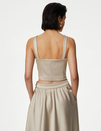 Tailored Fit Crop Saten Yelek