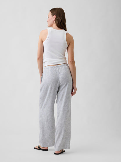 Lacivert Relaxed Keten Karışımlı Wide-leg Pantolon
