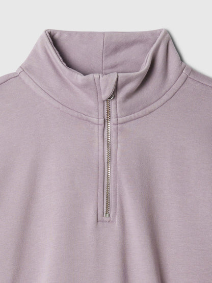 Lila Vintage Soft Yarım Fermuarlı Crop Pullover Sweatshirt