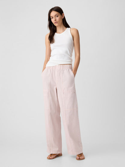 Açık Pembe Pull-on Wide Leg Jean Pantolon