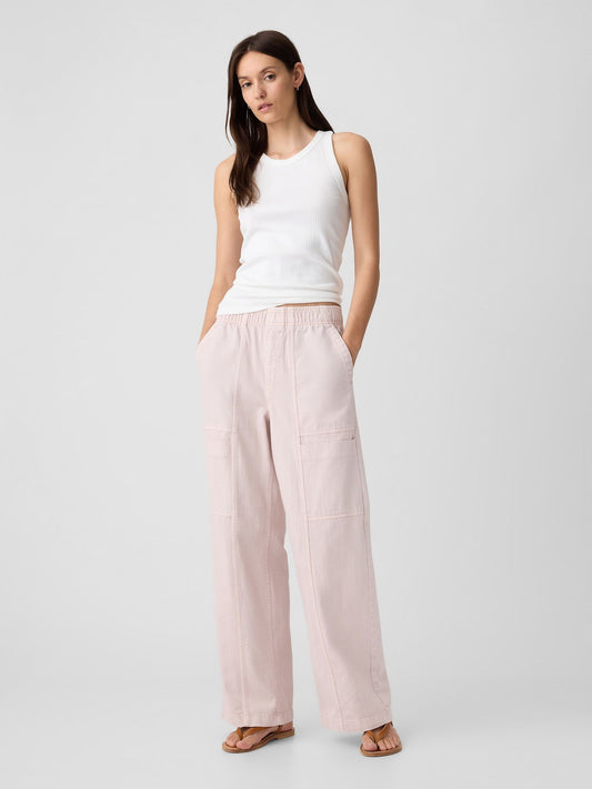 Açık Pembe Pull-on Wide Leg Jean Pantolon