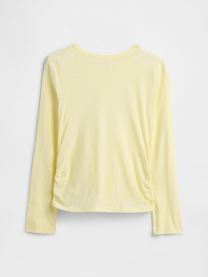 Sarı Ruched Grafik Baskılı T-shirt