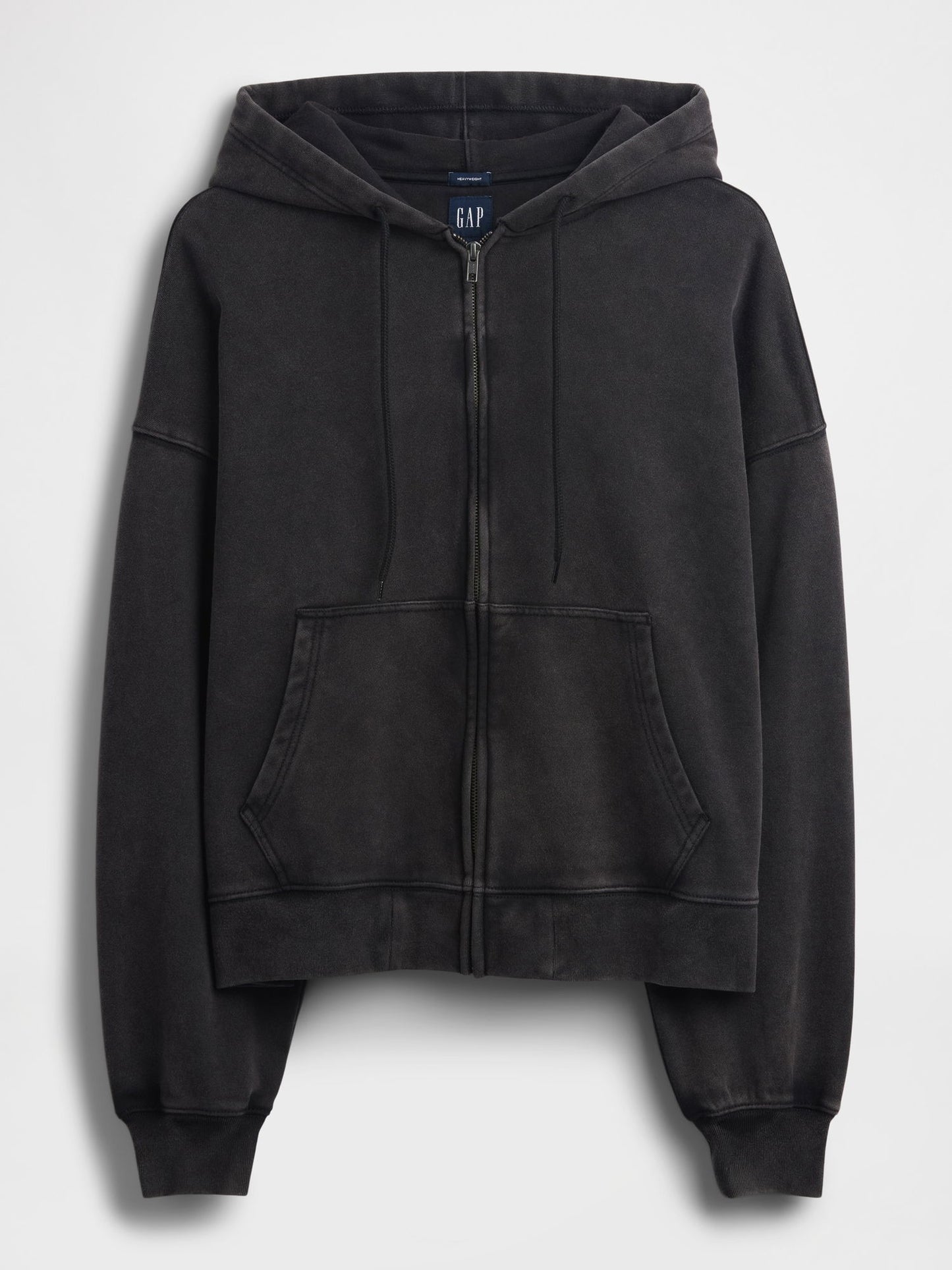 Siyah Heavyweight Oversized Crop Fermuarlı Sweatshirt