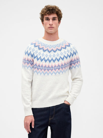Beyaz Fuzzy Relaxed Fair Isle Kazak
