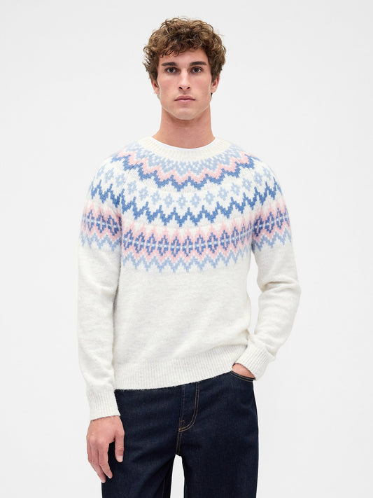 Beyaz Fuzzy Relaxed Fair Isle Kazak