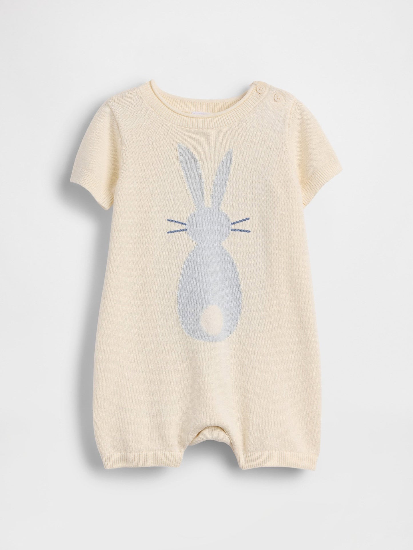 Sarı Bunny Işlemeli Triko Kısa Tulum