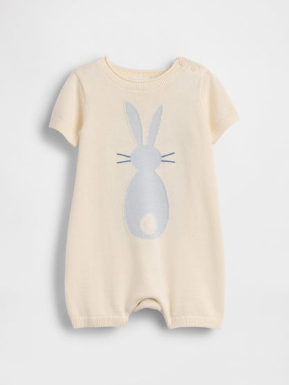Sarı Bunny Işlemeli Triko Kısa Tulum