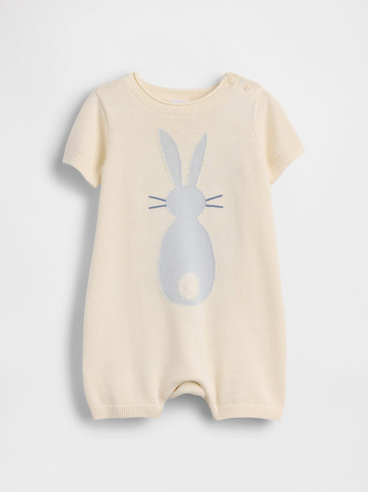Sarı Bunny Işlemeli Triko Kısa Tulum