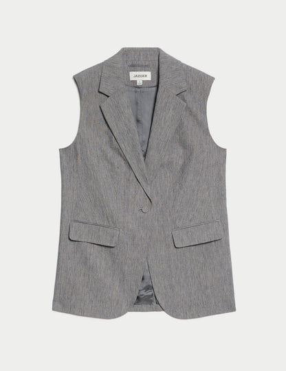 Pamuk Karışımlı Kolsuz Uzun Blazer