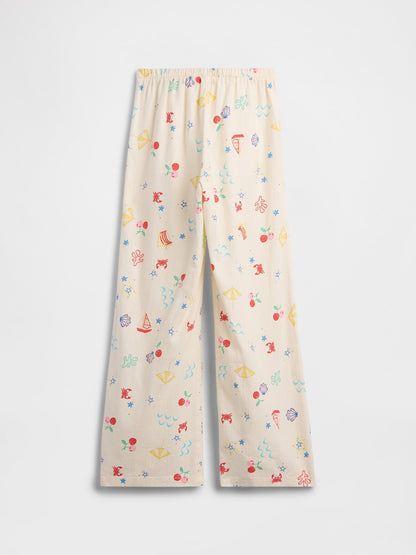 Bej Pull-on Wide-leg Keten Karışımlı Pantolon