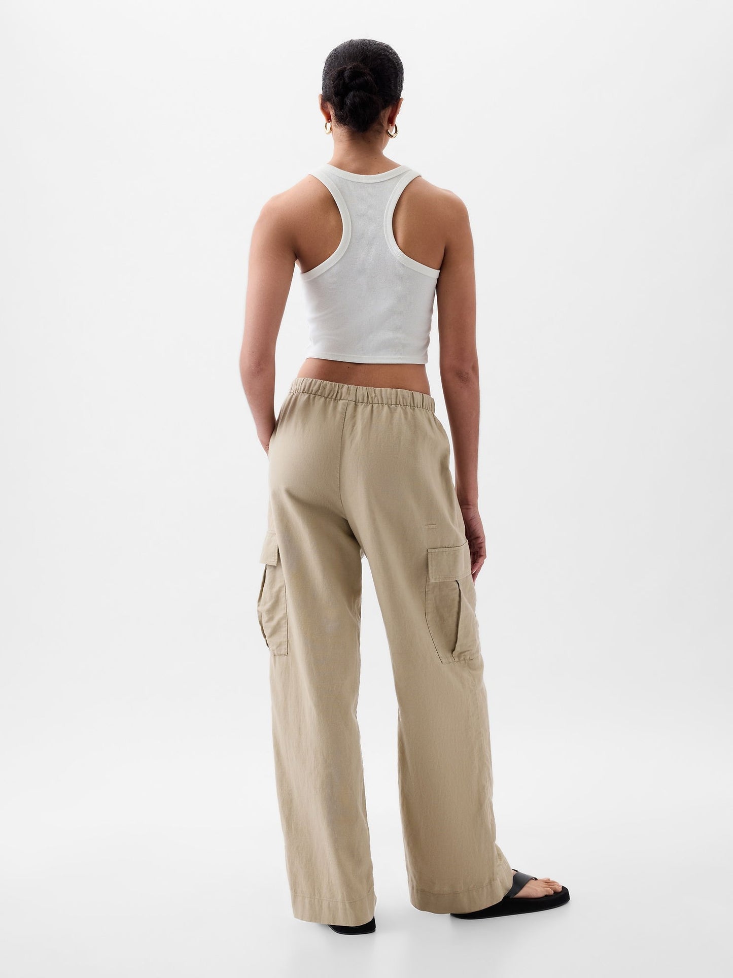 Bej Keten Karışımlı Pull-on Kargo Pantolon