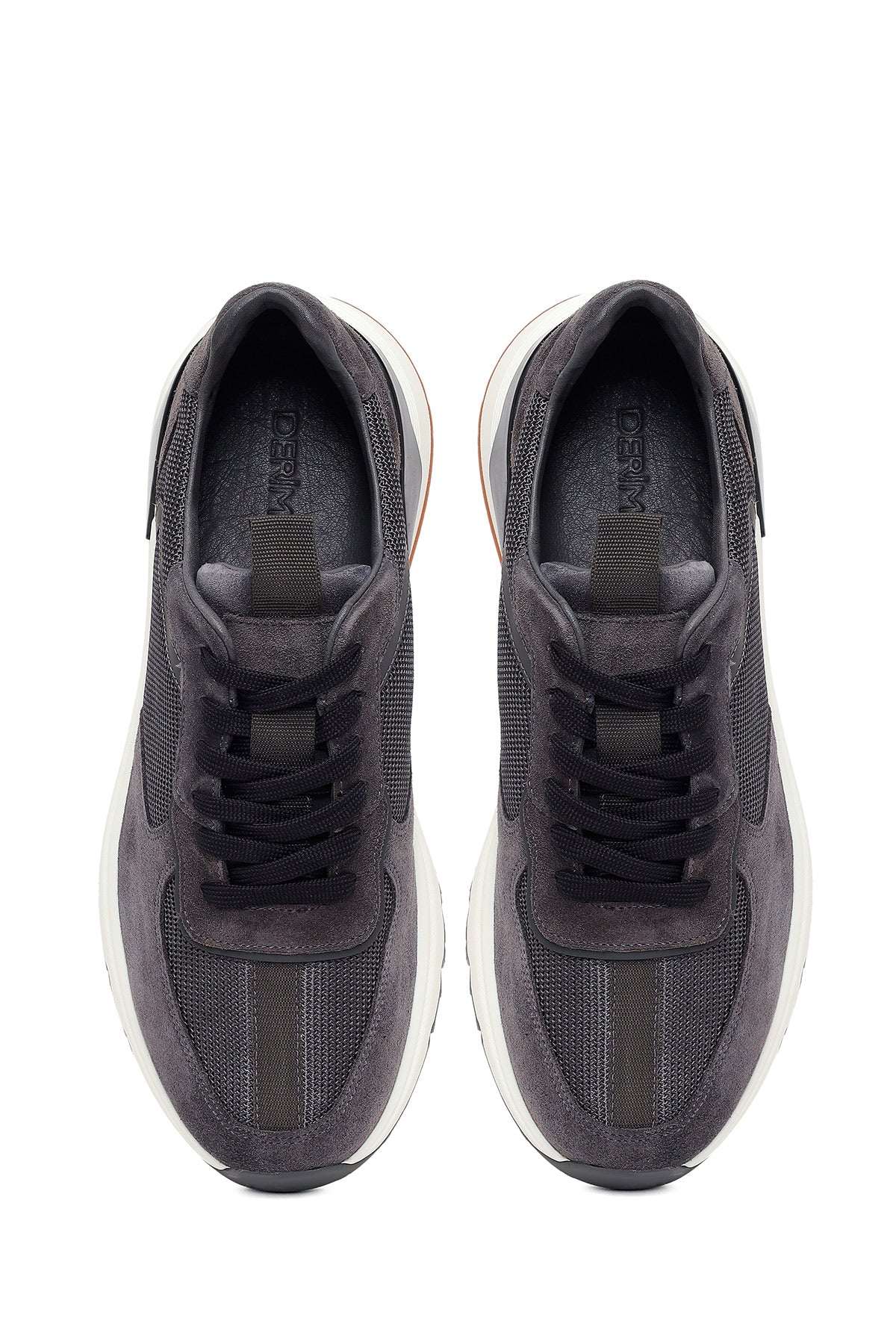 Erkek Gri Bağcıklı Kalın Tabanlı Deri Sneaker
