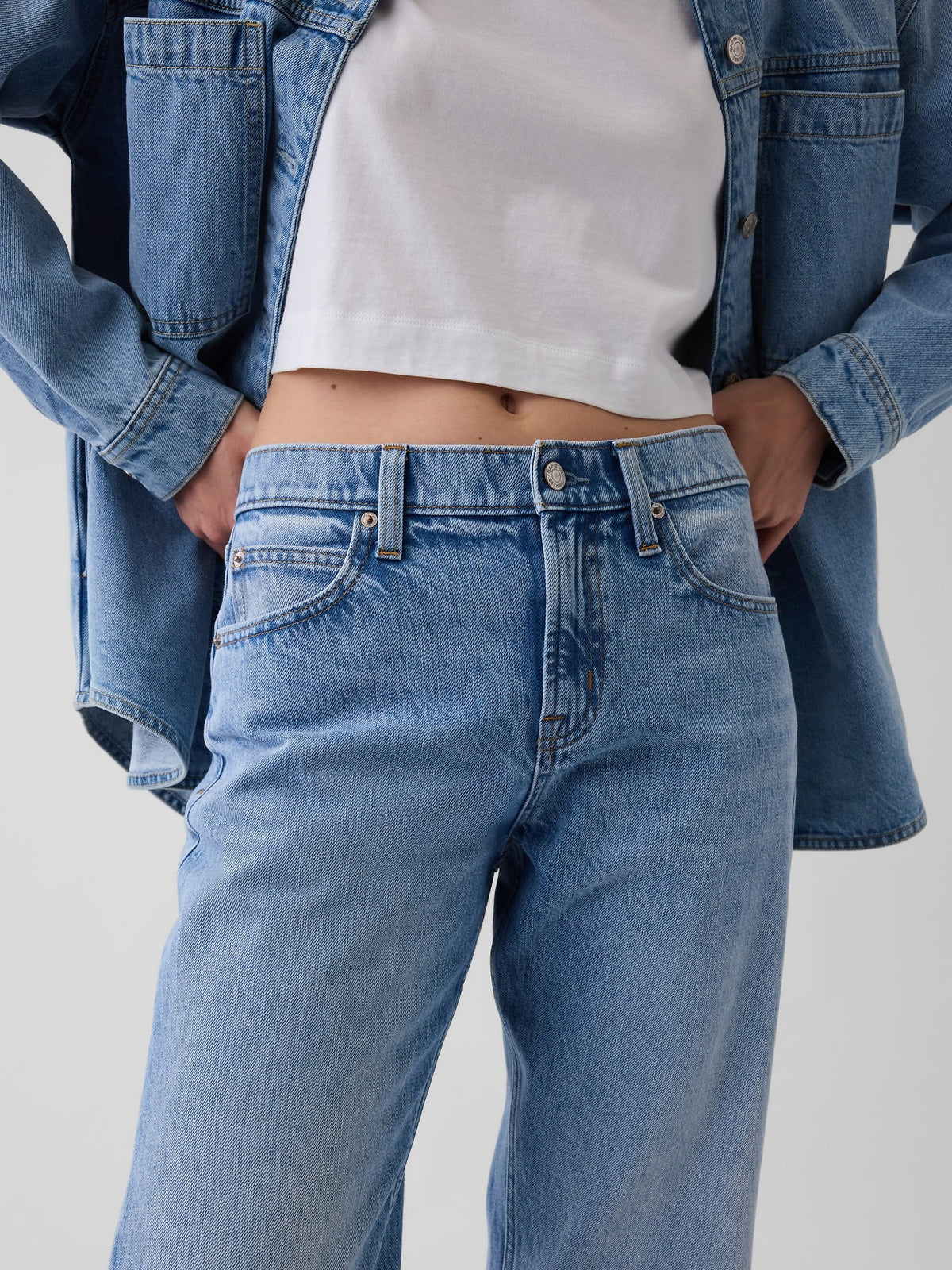 Açık Mavi Mid Rise Straight Taper Jean Pantolon