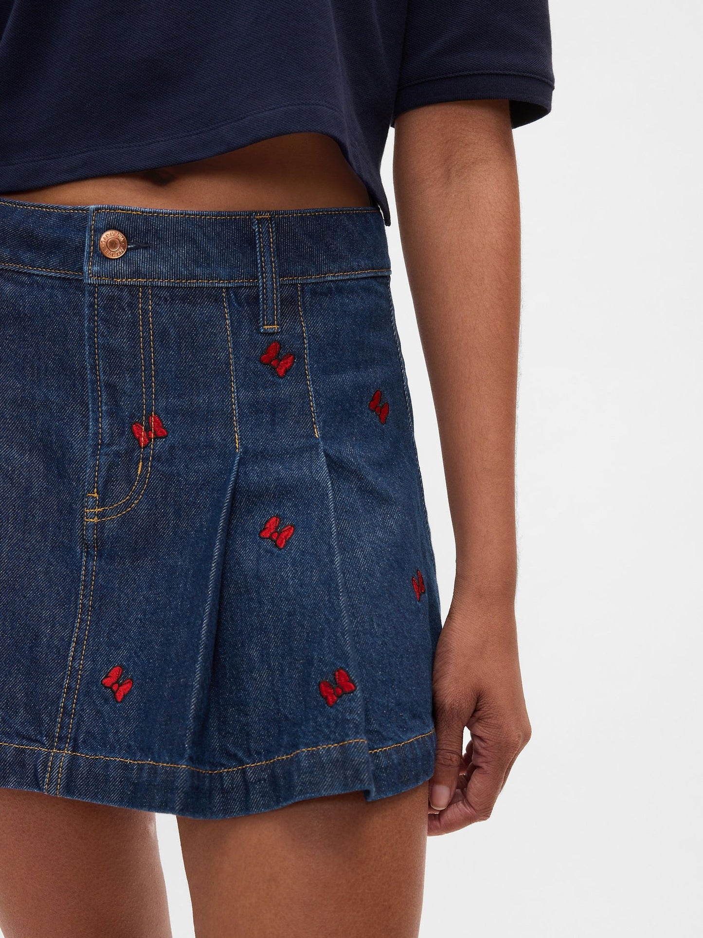 Lacivert Gap × Disney Minnie Mouse Işlemeli Mini Denim Etek