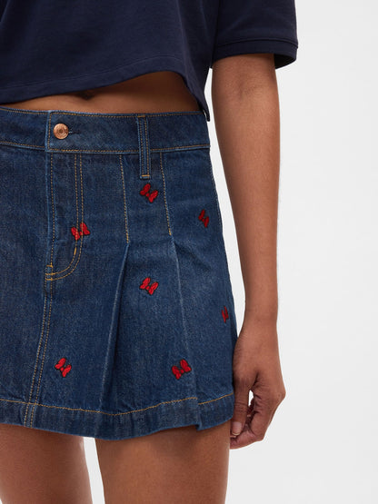 Lacivert Gap × Disney Minnie Mouse Işlemeli Mini Denim Etek