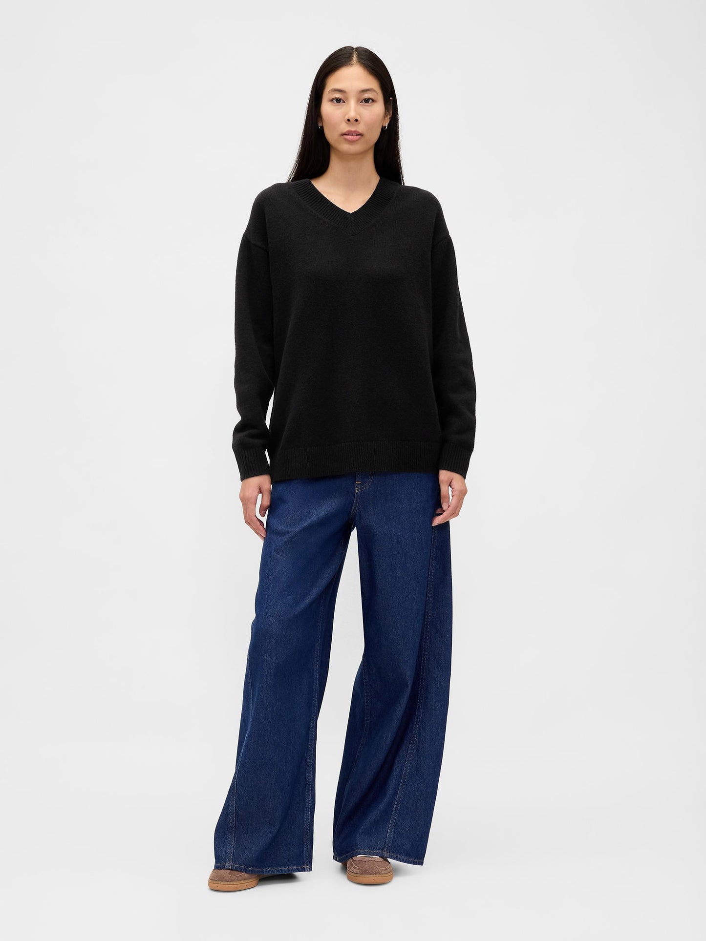 Siyah Cashsoft Oversized V-yaka Kazak