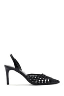 Kadın Siyah Arkası Açık Rugan Deri Ince Topuklu Ayakkabı