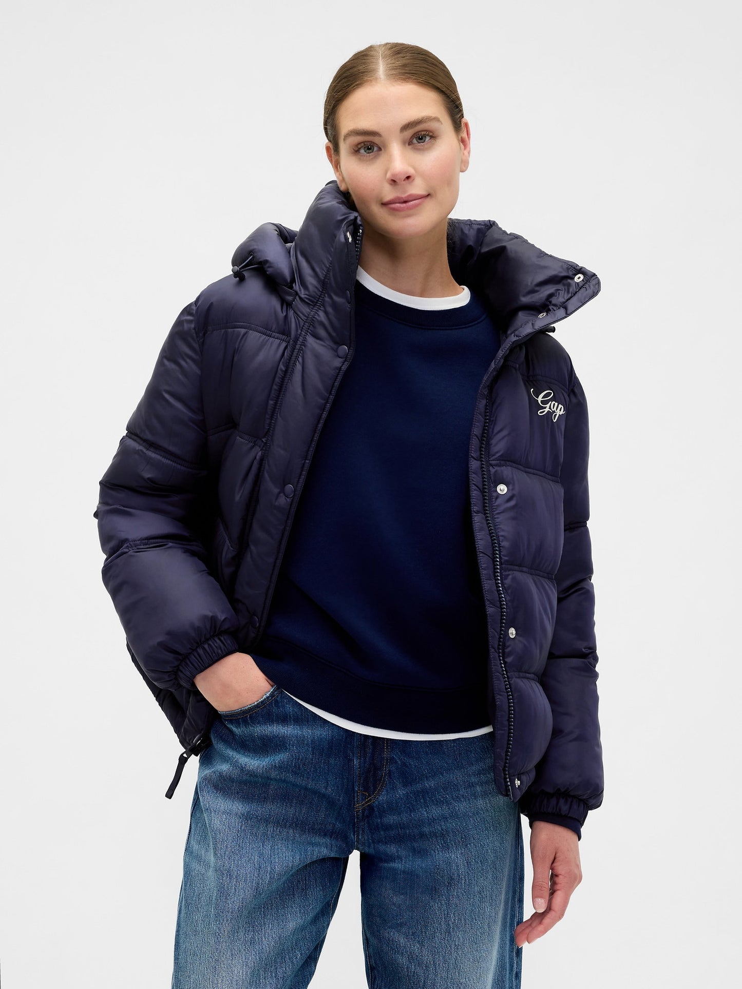 Lacivert Gap Logo Puffer Şişme Mont