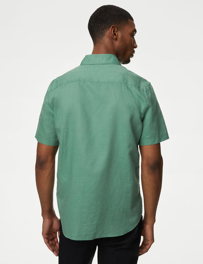 Regular Fit Kısa Kollu Keten Gömlek