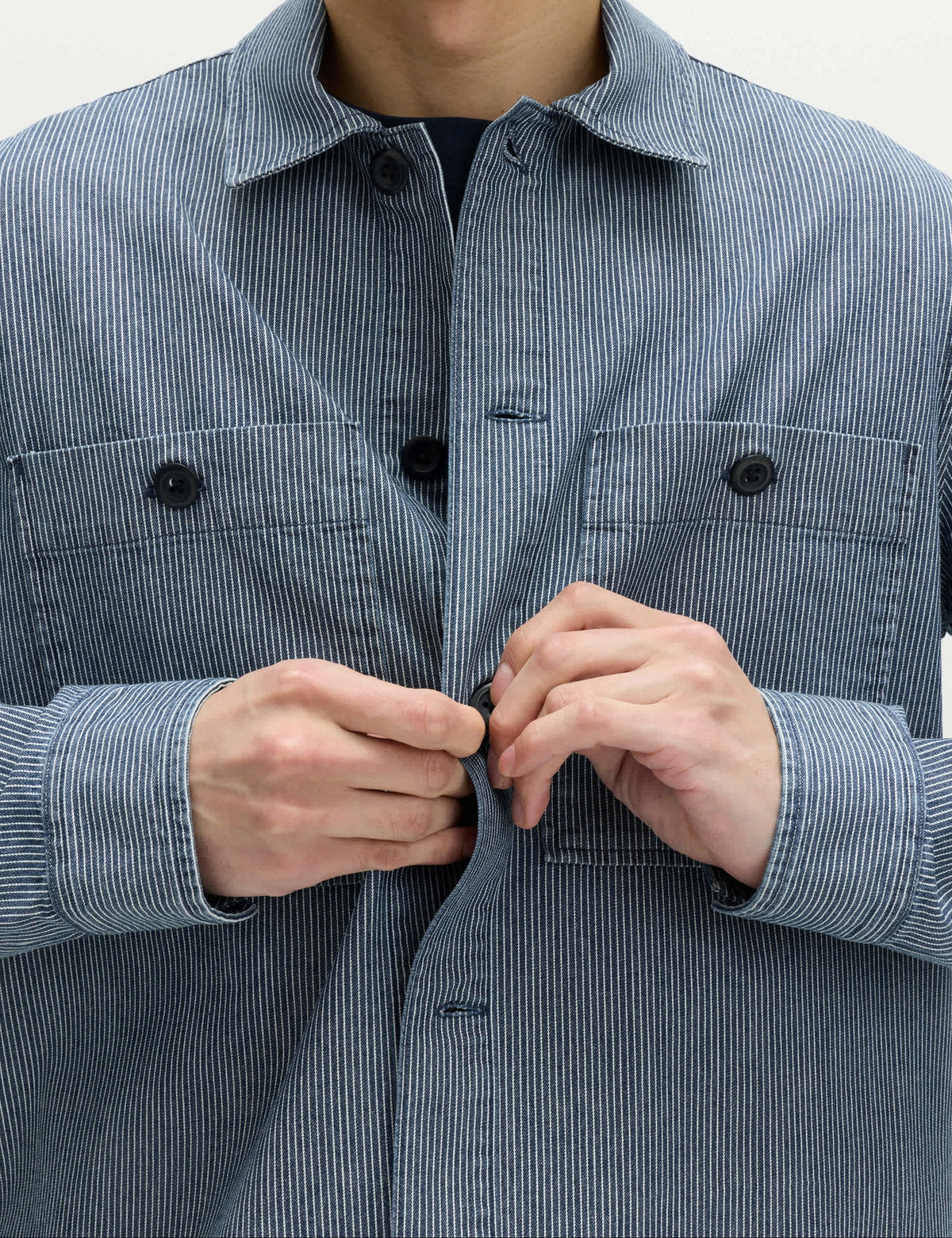 Pamuklu Çizgili Denim Gömlek Ceket