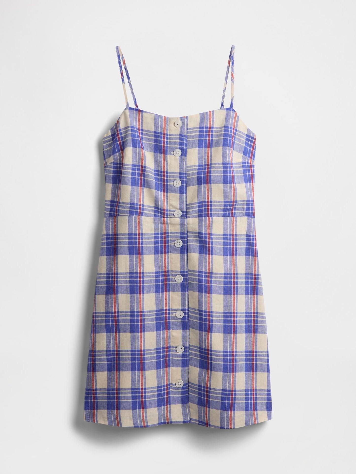 Mavi Linen-blend Bağcıklı Mini Elbise