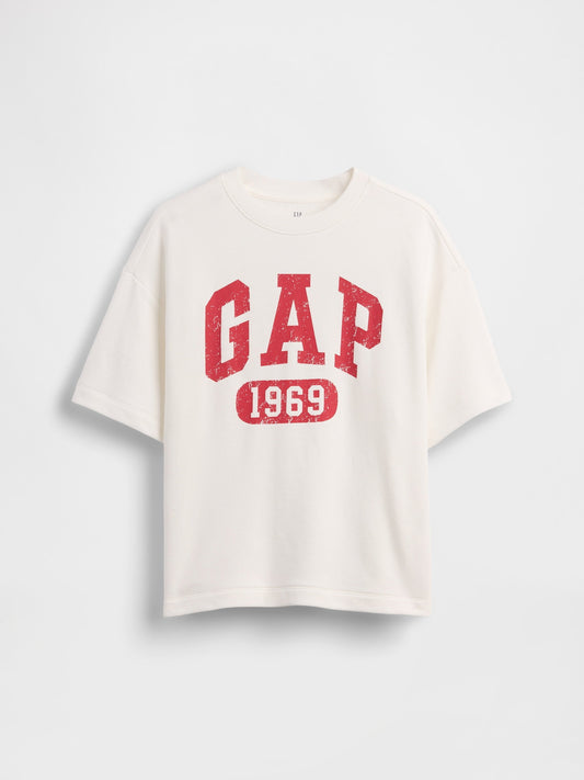 Beyaz Fransız Havlu Kumaş Relaxed Gap Logo T-shirt