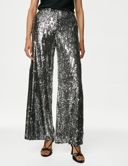 Payetli Wide Leg Pantolon