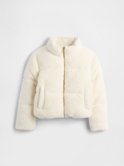 Kırık Beyaz Sherpa Puffer Şişme Mont