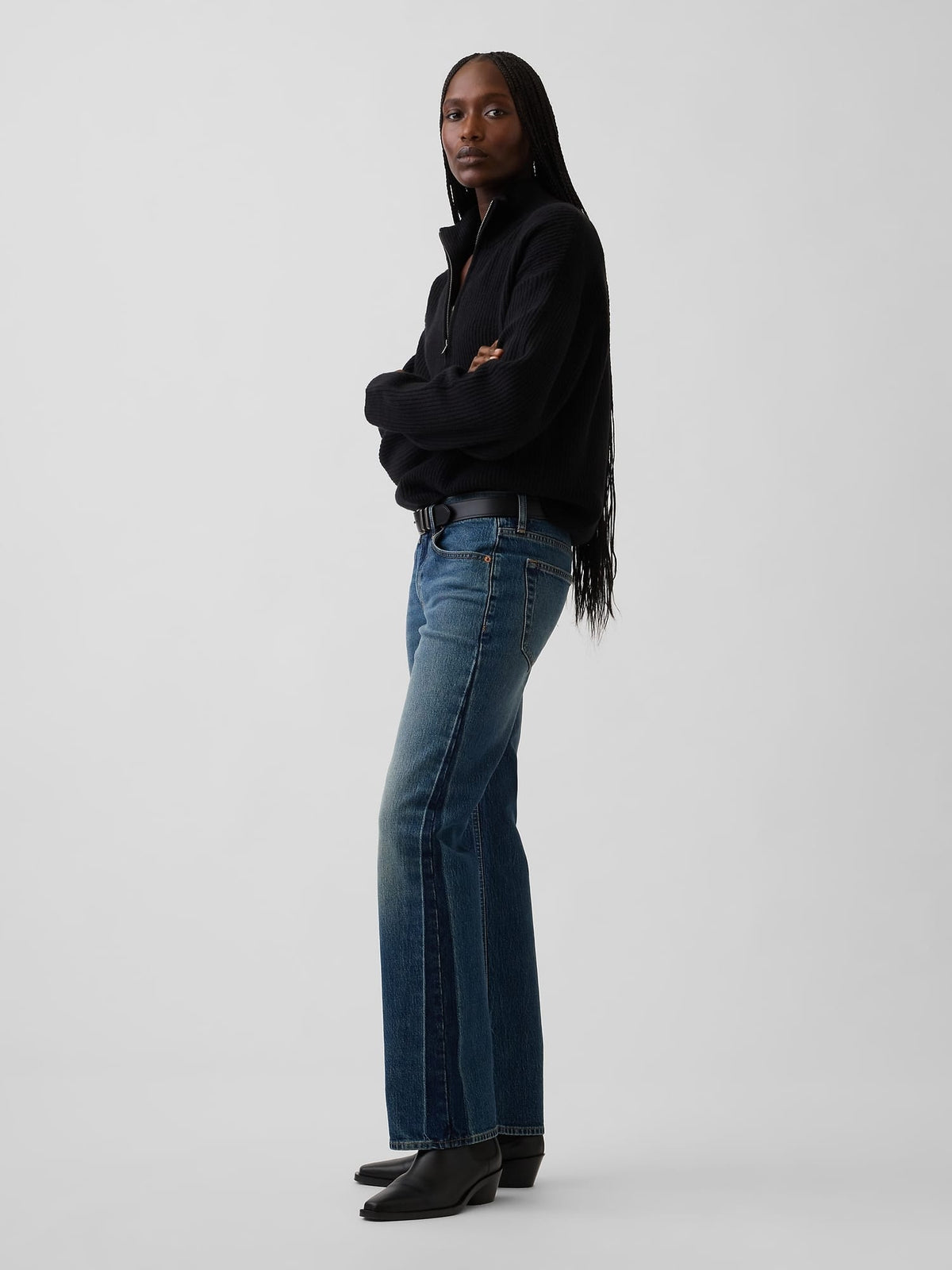 Koyu Mavi Mid Rise Relaxed Straight Jean Pantolon