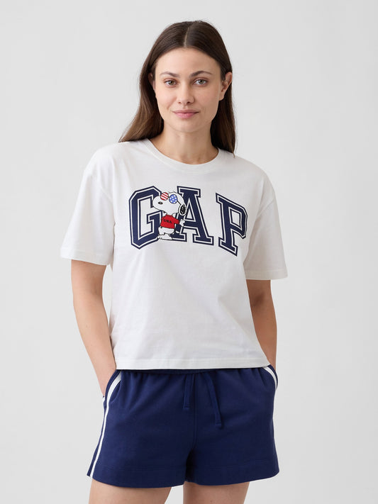 Beyaz Peanuts Oversized Gap Americana Logo T-shirt
