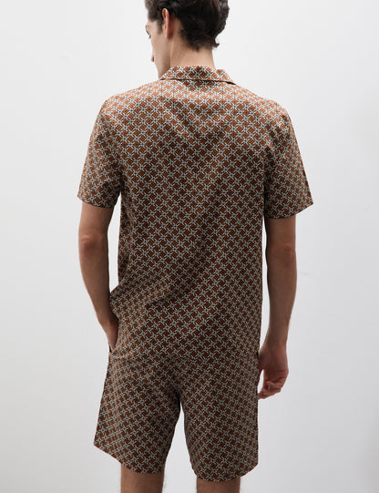 Pamuk Karışımlı Geometrik Desenli Pijama Üstü