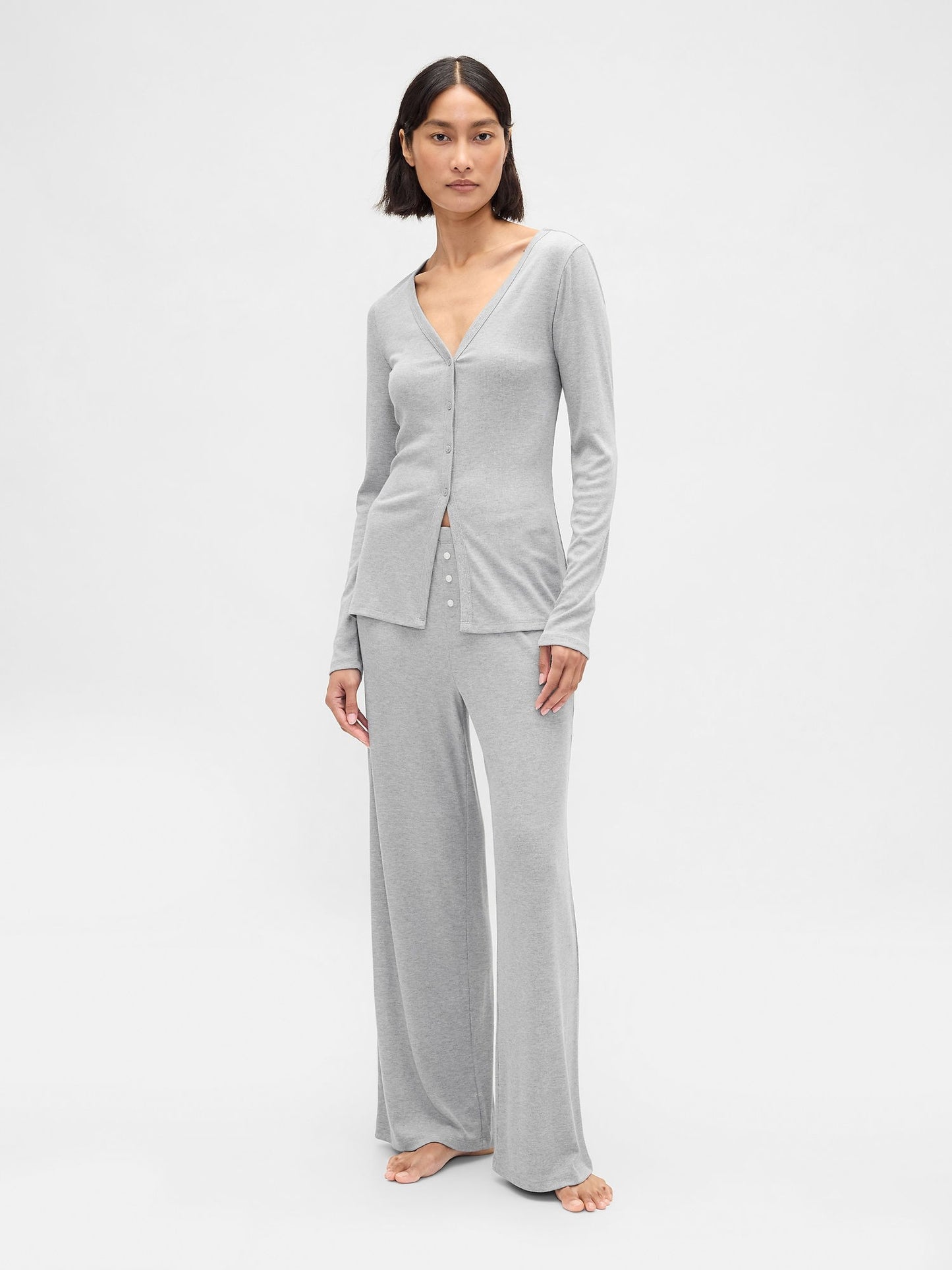 Gri Supersoft Pijama Triko Pijama Üstü