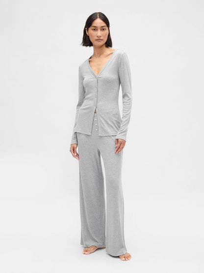 Gri Supersoft Pijama Triko Pijama Üstü