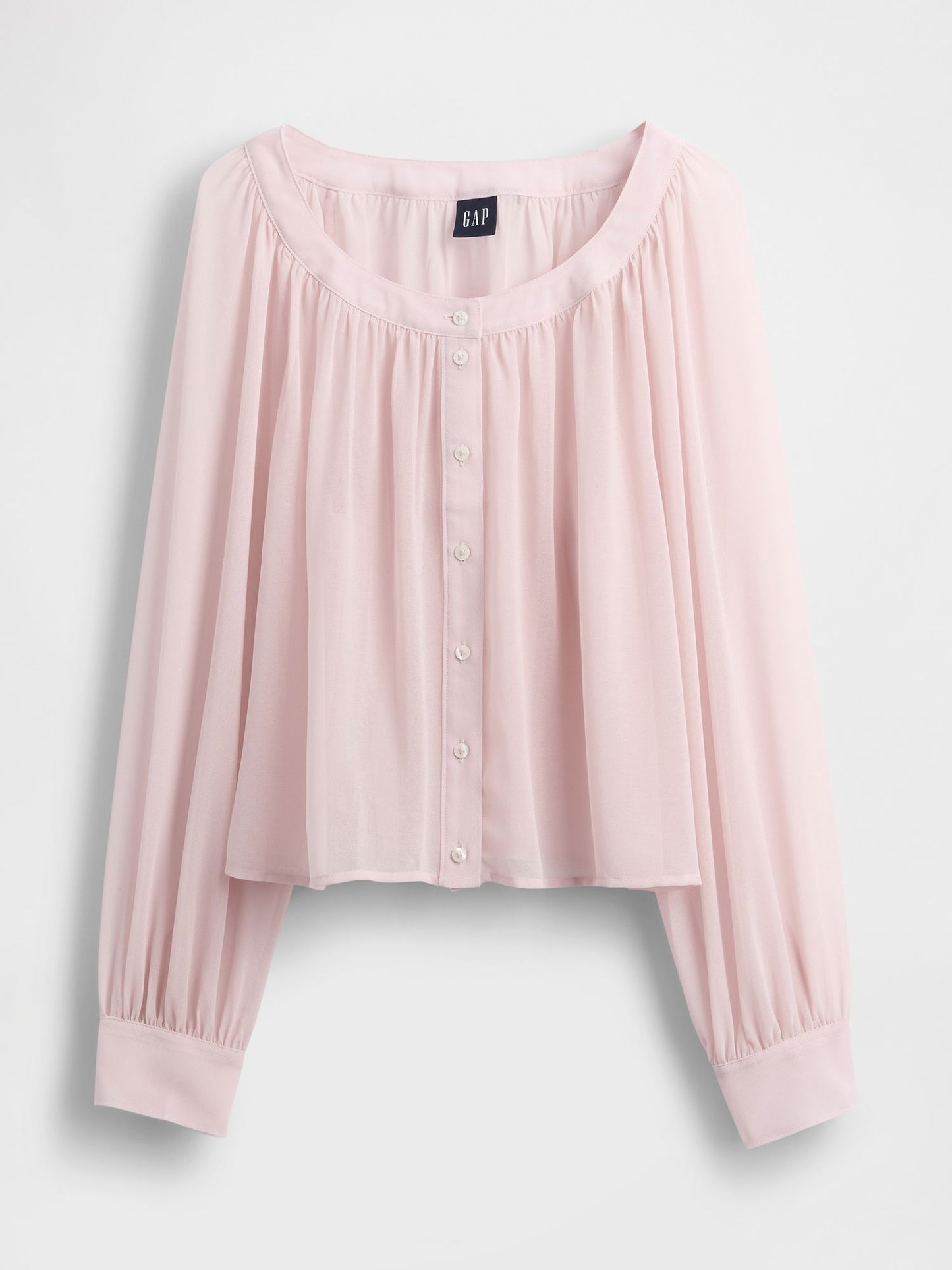 Açık Pembe Sheer Button-front Transparan Gömlek