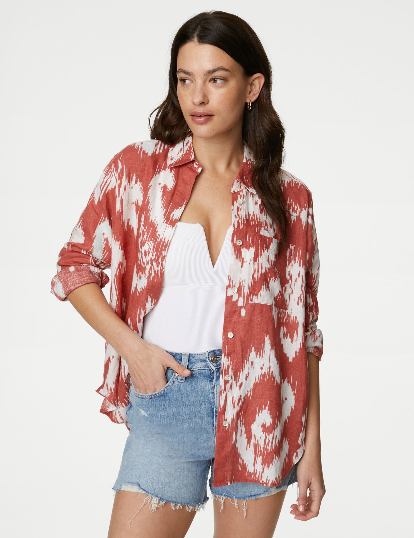 Relaxed Fit Uzun Kollu Keten Gömlek