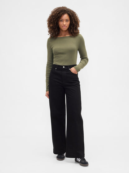 Yeşil Modern Boatneck Yakalı T-shirt