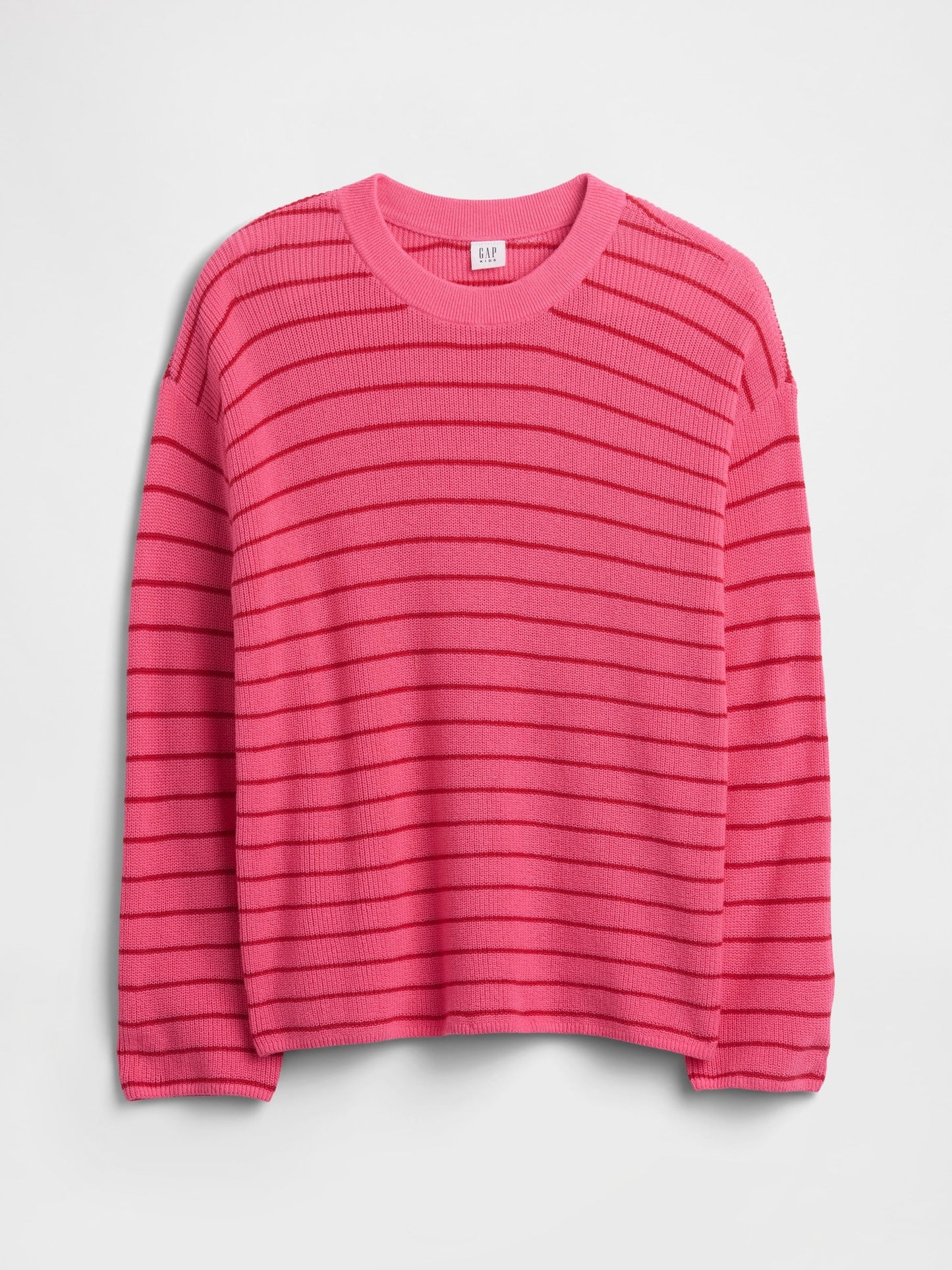 Pembe Oversized Çizgili Shaker Örgü Kazak
