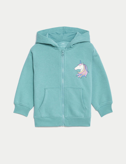 Unicorn Desenli Kapüşonlu Sweatshirt