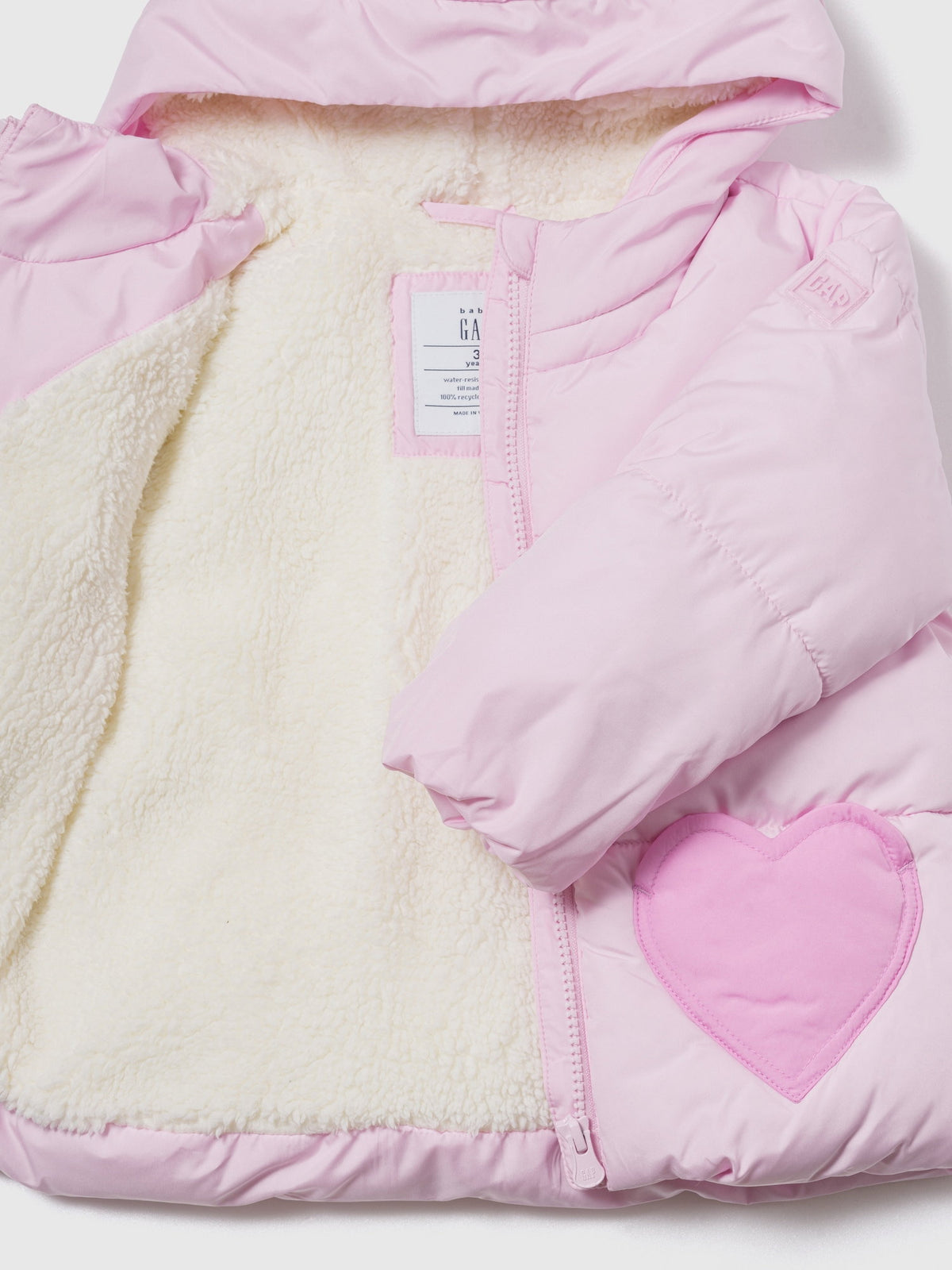 Pembe Kalp Desenli Şişme Puffer Mont