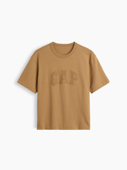 Açık Kahverengi Heavyweight Relaxed Gap Logo Crop T-shirt