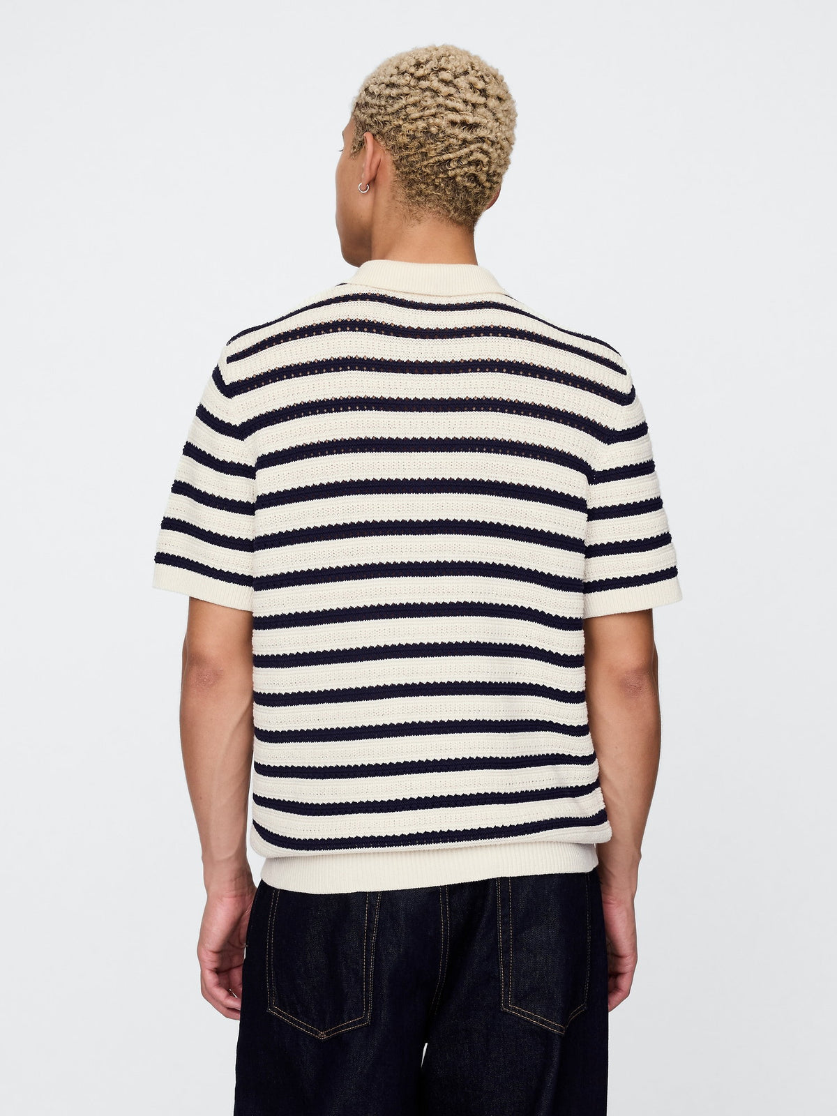 Kırık Beyaz Örgü Polo T-shirt