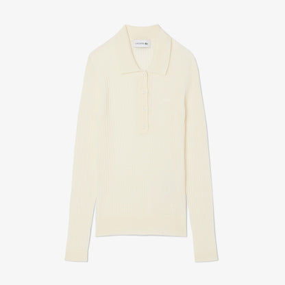 Lacoste Kadın Regular Fit Polo Yaka Beyaz Kazak
