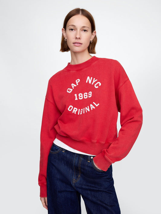 Kırmızı Gap Logo Heavyweight Havlu Kumaş Crop Sweatshirt
