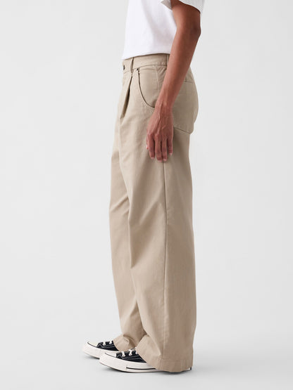 Bej Gap × Malbon Pileli Baggy Khaki Pantolon