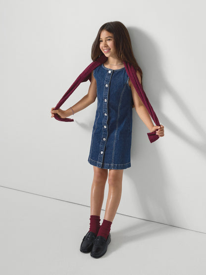 Koyu Mavi Kids Denim Elbise