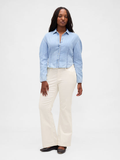 Kırık Beyaz Low Rise Corduroy Long & Lean Pantolon